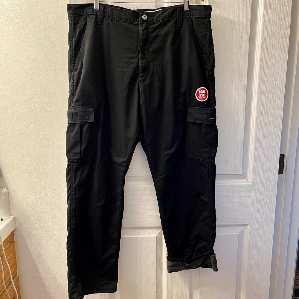 Wrangler Five Star Heritage Relaxed Fit Cargo Pants Men 38x32 Black Fleece Lined